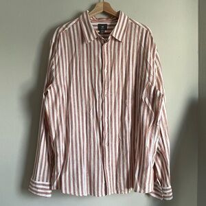 Men's H&M Slim Fit Striped Button Down Shirt - Red and White Linen/Cotton Blend